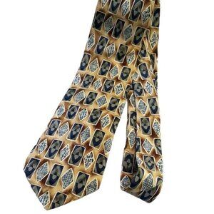 Brooks Brothers Makers Mens Silk Tie Brown Blue 58.5" Geo Classic Pointed USA